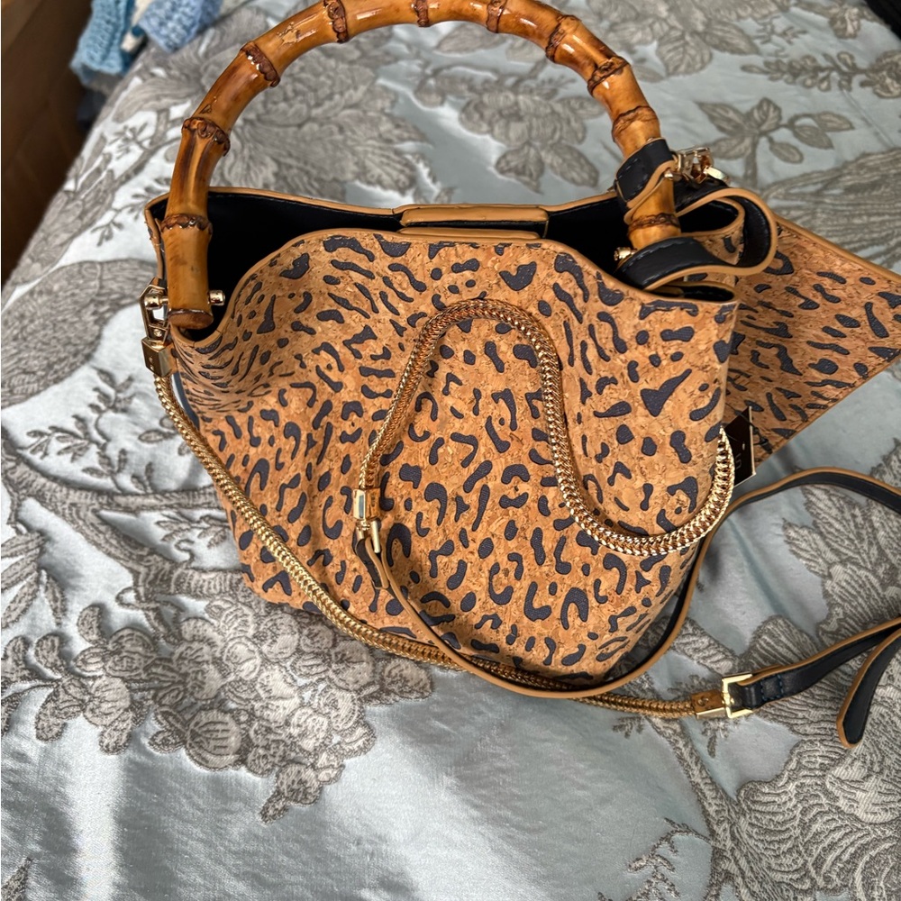 Leopard Print Bamboo Handle Bag